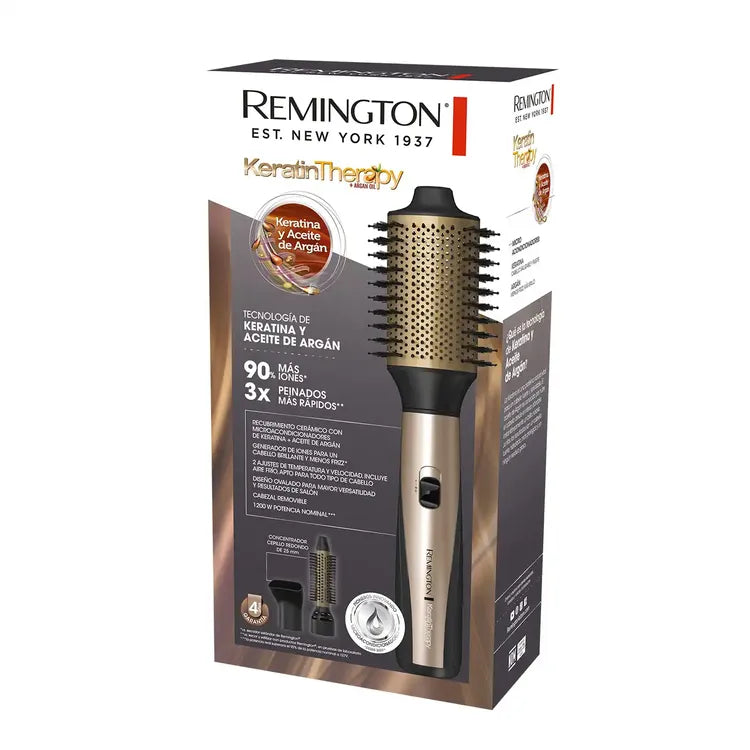 Cepillo y Multiestilizador REMINGTON Keratina y aceite de Argán AS8821-110F Dorado y negro
