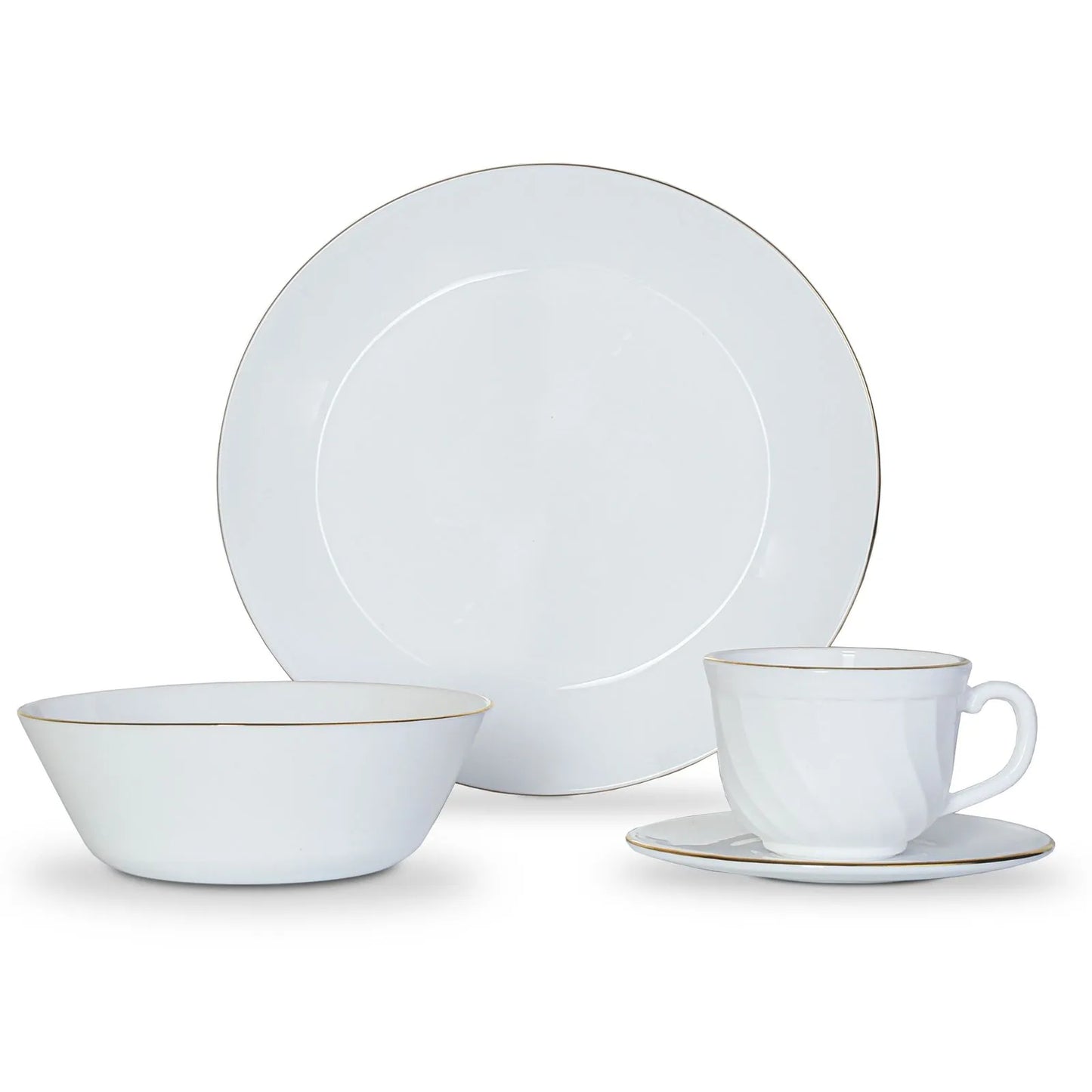 Vajilla Vitrocerámica 4/16 Decorada Borde Dorado