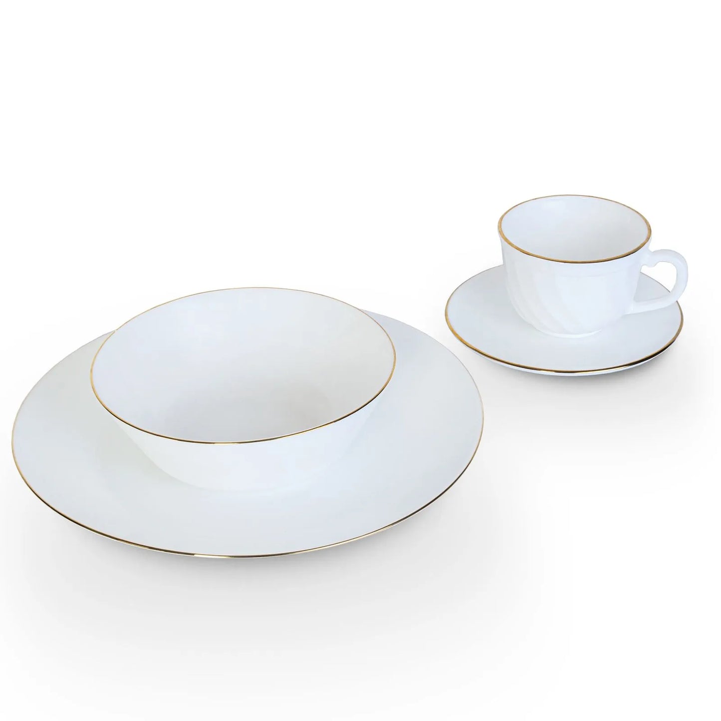 Vajilla Vitrocerámica 4/16 Decorada Borde Dorado