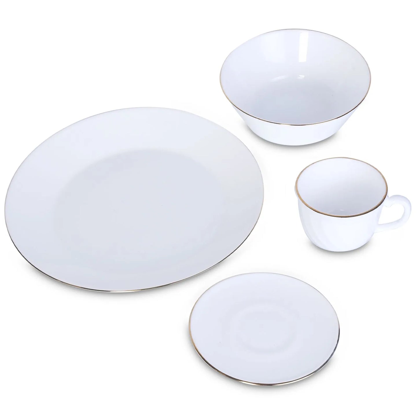 Vajilla Vitrocerámica 4/16 Decorada Borde Dorado